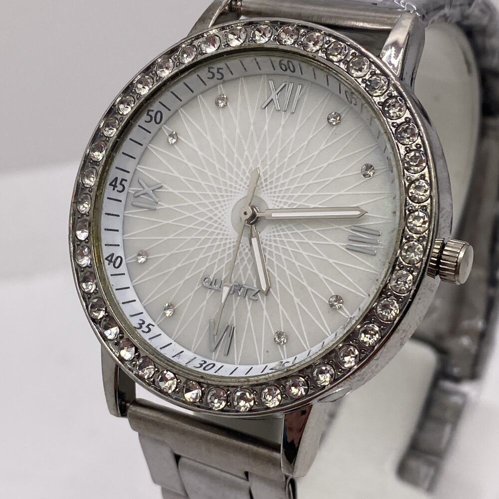 Womens Silver Tone Rhinestone Watch Works New Battery